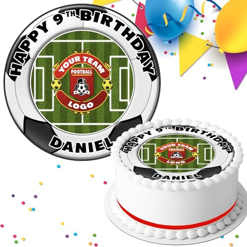 YOUR FOOTBALL TEAM LOGO BIRTHDAY PERSONALISED 7.5 INCH EDIBLE ICING CAKE TOPPER DECORATION FB-226