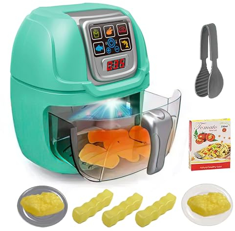 Koolbitz Toy Air Fryer for Kids with 10 PCs Color Changing Food Accessories, Kids Kitchen Toy Playset, Lights and Sounds Kitchen Appliance, Pretend Play Cooking Toy, Role Play Gift Set for Children 3+