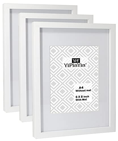 Lot de 3 cadres photo A4(21x29.7cm) avec double passe-partout pour photos 6x8''/15 x 20 cm, cadres photo A4 en bois white A4 avec support pour cadres photo