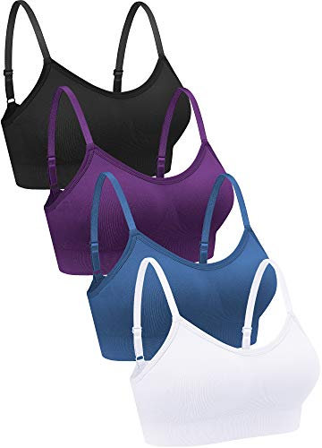 Geyoga 4 Pieces Neck Bralettes Wireless Cami Bra Tank Top Sports Bra for Women Girls(X-Large,Black, Purple, Blue, White)