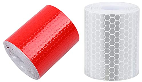 YiYFiT Red & White Reflective Tape,2pcs 5cm*3m Self-Adhesive Safety Tape,High Visibility Security Marking Tape for Bicycles Clothing Helmets Vehicles Safety Gift