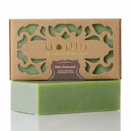 Bodhi® Jabón natural de algas verdes, 100 g, con extractos de plantas y aceites esenciales, hecho a mano, paquete de regalo/orgánico y vegano