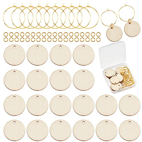 SUNNYCLUE 1Scatola di Legno di Vetro di Vino Charms Marcatori Tag Identificazione Piatto Rotondo Charms Identificatori di Vetro per Bevande Bicchieri A Stelo 20pezzi Pendenti In Legno 20pezzi Cerchi