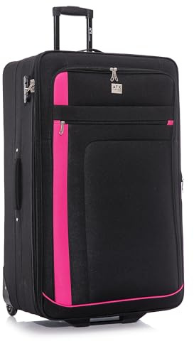 Extra Large Suitcase 32 Expandable Durable Lightweight Suitcases with 2 Wheels and Built-in 3 Digit Combination Lock (Black/Pink, 134 Liters)
