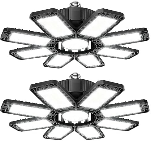 ANNIFUNLY Garagenlampe Led 210W - 2 Stück 21000lm Werkstattlampe Garagenbeleuchtung 6500K Deckenlampe mit 8 Verstellbaren Paneele, Kellerlampe Bay Licht für Geschäft Werkstatt Scheune Lager