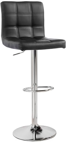 Panana Height Adjustable Cuban Bar Chairs Synthetic Leather 360° Swivel Kitchen Stool with Backrest and Footrest for Breakfast Bar, Counter, Kitchen and Home (Black, One Stool)