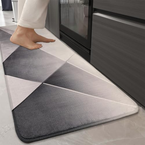 Yugarlibi Läufer Flur Teppich rutschfest 60x180 cm, Wohnzimmer Schlafzimmer Läufer Waschbar Schmutzabweisend Küchenläufer Modern Flur Teppich Läufer für Küche Innen Wohnraum, Grau