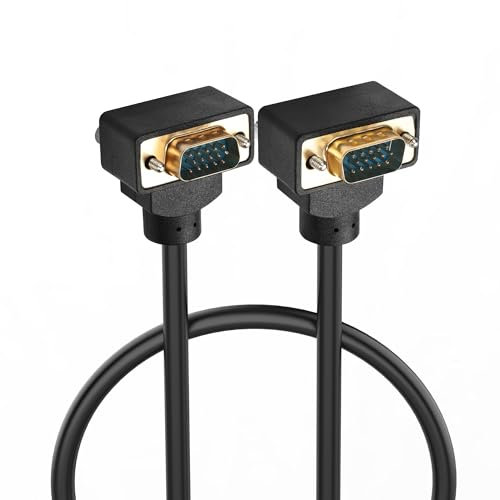PNGKNYOCN Cable VGA en ángulo recto de 1,5 m, VGA macho en ángulo de 270 grados a VGA macho en ángulo de 90 grados, cable de vídeo de alta resolución Full HD 1080P de 15 clavijas (0.5M)