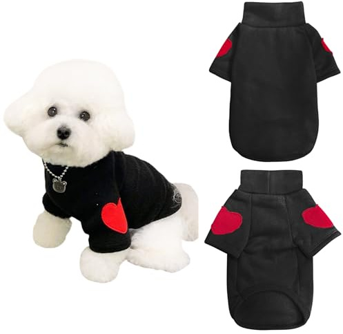 Winmany Maglione a collo alto per cani di taglia piccola e media taglia, con toppa a forma di cuore, per primavera, autunno e inverno (nero, L)
