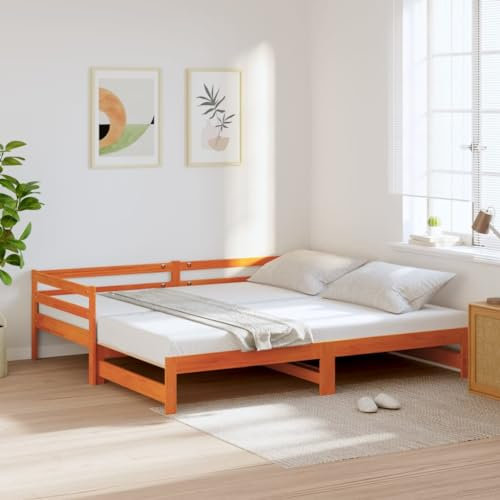 Homgoday Cama de día extensible, sofá cama, sofá cama, cama de invitados, estructura de cama para dormitorio, salón, color marrón cera, 90 x 200 cm, madera maciza de pino