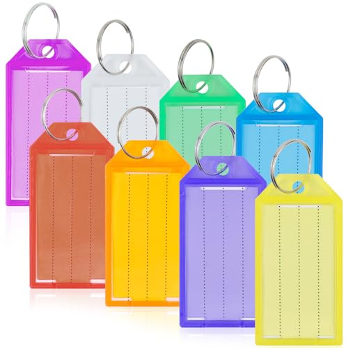 Romon Nyckelringar märkbar, 40-pack robust plastnyckelhängare etiketter, etikettnyckel för märkning med delad ring etikett i fönster, 5 färger