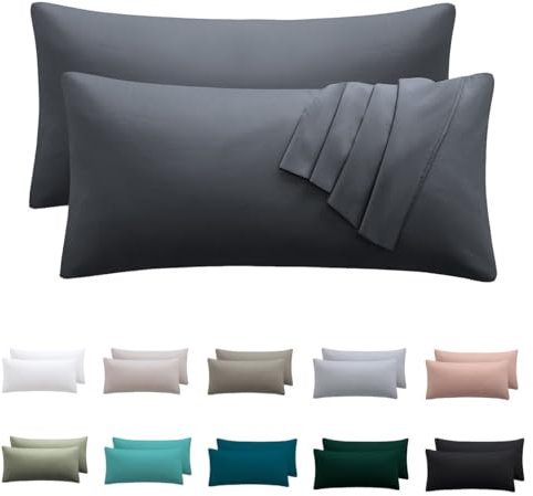 Nesture Kissenbezug 40 x 60 2er Set - kopfkissenbezug 40x60 cm Anthrazit, 100% Mikrofaser kissenbezüge mit Reißverschluss, Weich und Bügelfrei