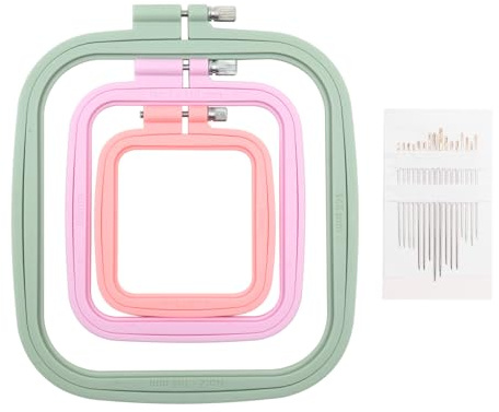 Sarini Aro de Bordado de ABS de 3 Piezas,aro de Punto de Cruz con Marco de Bordado Rectangular,Herramienta de Costura para Manualidades artísticas,Costura práctica con Agujas Bordado de Ojos Dorados