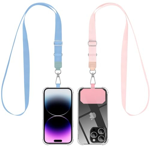 GUMO-LONG Mobiltelefonband universellt 2 stycken, kedja för upphängning, mobiltelefonsladd för upphängning, kompatibel med alla smartphones, mobiltelefonband kan kombineras med alla fodral (ljusblå +