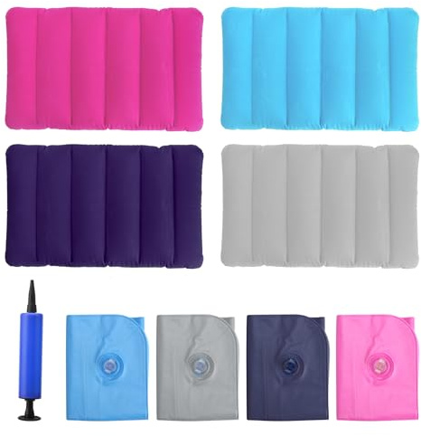ZMDMAH 4 Stycken Uppblåsbar Kudde med Pump Sittdyna Luftkudde Resekudde Campingkudde Strandkudde Lämplig för Camping, Resor, Strand, Utomhus