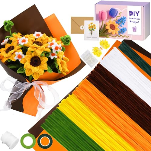 UUEMB Limpiapipas Manualidades, 400 Piezas Limpiapipas 5 Colores para DIY Flores Decoración con Tallos de Flores Cinta Adhesiva Estambres Listón Tarjeta de Felicitación Papel de Regalo (Naranja)