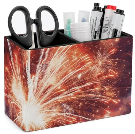 FodPand Explosion Firework Pen Holder Leather Square Pencil Holder Multifunctional Desk Organizer Caddy Desktop Stationery Organizer Case Pencil Cup Pen Cup for Office Desk Home