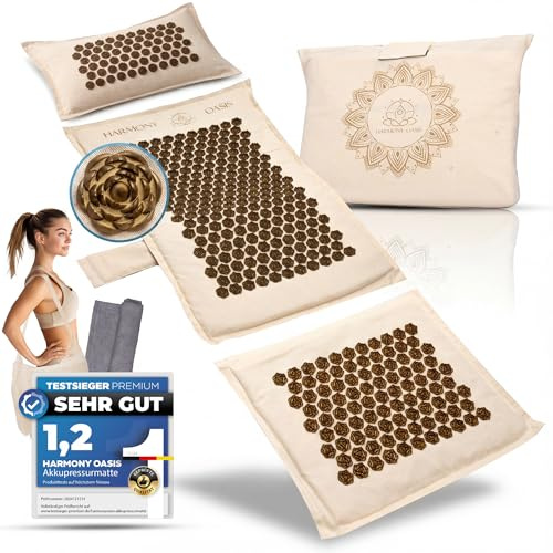 Esterilla de acupresión XXL con cojín de acupuntura – Premium 5 en 1 – Ideal para masaje y relajación para espalda, cuello y pies gracias a las espinas colocadas específicamente.