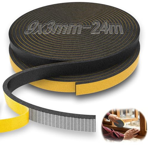 mawmuaw 24 m tätningstejp självhäftande 9 x 3 mm skumtejp EPDM | Tejp 3 mm, självhäftande tätningstejp skumgummi svart, köldskydd, fönstertätning, högtalare, keramikfält