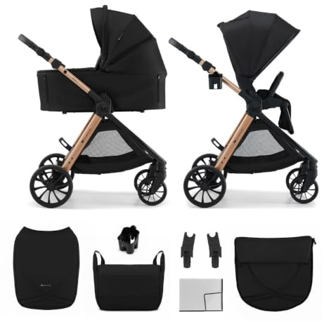 Kinderkraft VESTO 2 Kombibarnvagn, 2-i-1, buggy och babybadkar, från födseln upp till 22 kg, båda sidor, vikbar självställning, fjädringssystem, resesystem, svart