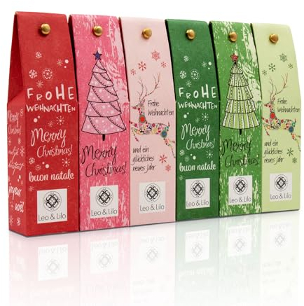 Leo & Lilo Handcreme Geschenkset Kleiner Weihnachtsgruß - 6 einzeln verpackte Naturkosmetik zertifizierte Handcremes - Intensive Pflege für trockene Hände - 6 x 20 ml