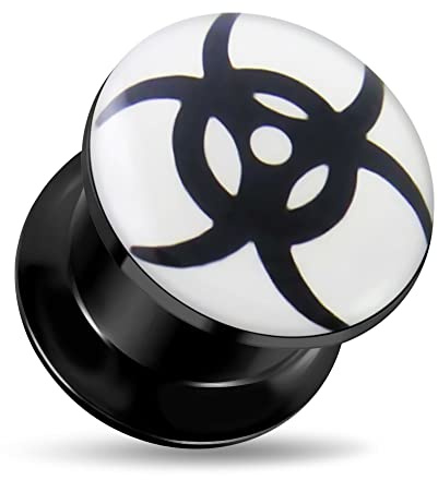 Monster Piercing 9/16- 14MM Tribal Biohazard Logo Noir jauge de Filetage Interne Acrylique Chair Tunnel Oreille Plug