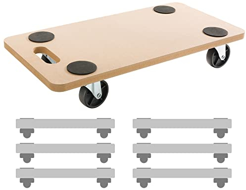 Arebos Planche à roulettes | 6 pièces | jusqu'à 200 kg de Charge | Coussinets en Caoutchouc Inclus | roulettes de Transport | roulettes pour Meubles | Aide au Transport pour Le déménagement