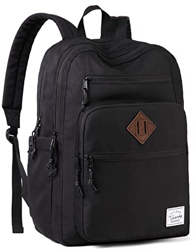 VASCHY Zaino da uomo, grande capacità, leggero, zaino da donna, 15,6 pollici, cartelle per ragazzi e ragazze adolescenti per scuola liceo, college, viaggi di lavoro, Nero, taglia unica, Zaino daypack