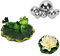 Super Idee Schwimmende Teichdeko Miniteich Deko Set Liegend Frosch auf Lotosblatt mit 6 Silber Kugeln und 2 STK Lotusblüte für Terrassenteich Zinkwannen Solarbrunnen Garten Balkon Teiche Deko