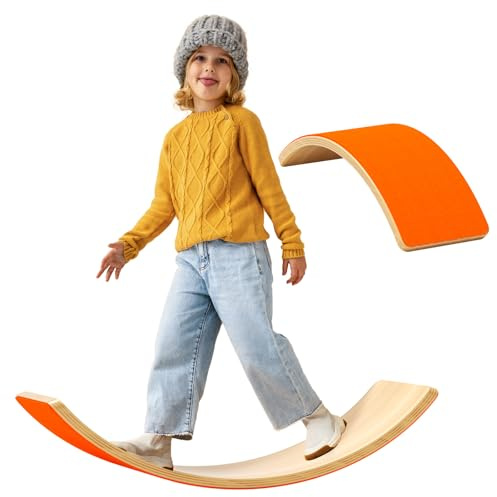 edutree Wooden Wobble Balance Board for Kids, 35 Inch Balance Beam Rocker Board for Toddlers Adults, Montessori Waldorf Learning Toys for Yoga Exercise