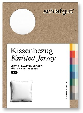 schlafgut Knitted Jersey Kissenbezug 40x40 cm Full-White Uni weicher Premium Kopfkissenbezug einzeln, faltenfrei mit Elasthan
