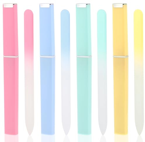 4er-Pack Glas-Nagelfeilen mit Etui,Glas-Fingernagelfeile,Doppelseitig Geätzte Kristalloberfläche,Professionelles Maniküre-Werkzeug, Glasfeilenfüller für Frauen, Natürliche Oder Künstliche Nagelpflege