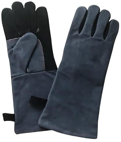 WIYETY Gants de barbecue en cuir : gants de barbecue résistants à la chaleur, gants de cheminée de 40 cm pour barbecue, gants ignifuges résistants à la chaleur pour la cuisine, la pâtisserie, le
