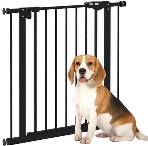 PawHut Dog Gate, Stair Gate Pressure Mount with Auto Closing Door, for Doorways, Hallways, One Hand Operate, Two Way Open, 74–80cm Openings, Black