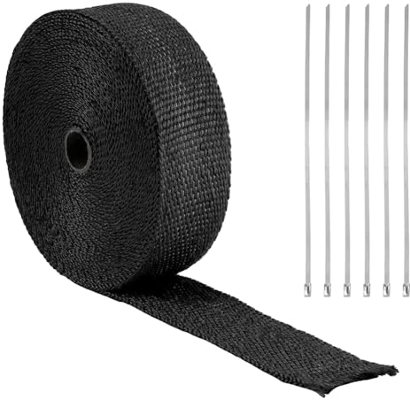 Hitzeschutzband Auspuff, Hitzeschutzband aus Basaltfaser, Auspuffband Isoliert, 10M Fächerkrümmer Thermoband, für Auspuffkrümmer von Motorrädern und Autos, mit 6 Kabelbinder Edelstahl