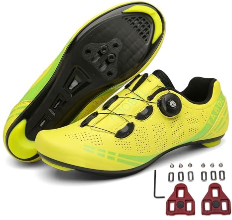 Treer Chaussures de Cyclisme Homme et Femmes Respirantes Chaussure VTT Chaussure Velo Route Hommes Chaussures Velo Route avec Crampons Antidérapants Semelle Dure Chaussures de Vélo - 45 EU