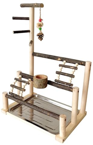 Parque Infantil para Pájaros, Soporte para Percha para Loros - Parque Infantil Interactivo con Puesto para pájaros,Accesorios para Jaula de periquitos con Vasos de alimentación, Puesto de Juego