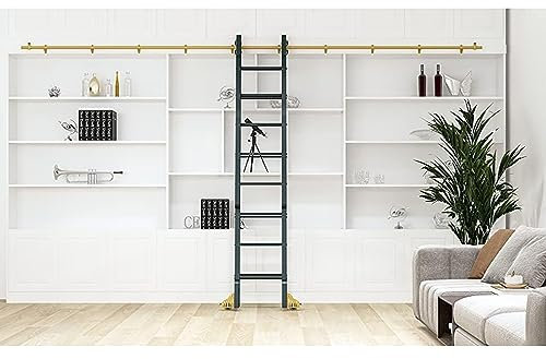 WLCNYL 3,3ft-26,2ft Rundrohr-Schiebe-Bibliotheksleiter-Hardware, rollendes komplettes Set Schienenset für Holzleiter (Keine Leiter), Bodenrolle mit Bremse, goldene Oberfläche (Größe: 23ft/700cm Sch