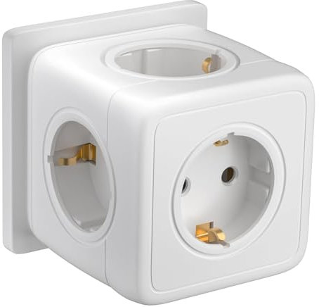 5-in-1 Cubo Enchufe, Power Cube Enchufe Multiple 3680W, 5 Port Cubo Enchufes Múltiples Pared, Ladron Enchufes Compatible con Phone, Hogar, Cocina, Oficina, Blanco