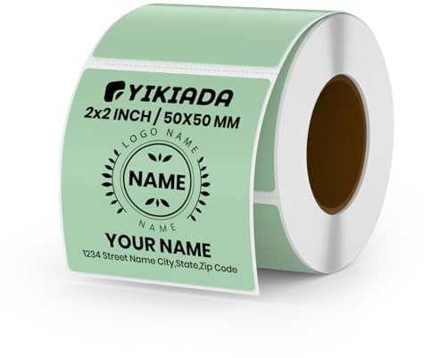 YIKIADA Lot de 500 Étiquettes Thermiques Adhésives 50 X 50 mm Vert Rouleaux Autocollantes Imperméable Amovible Imprimables pour Bureau École QR Inventaire