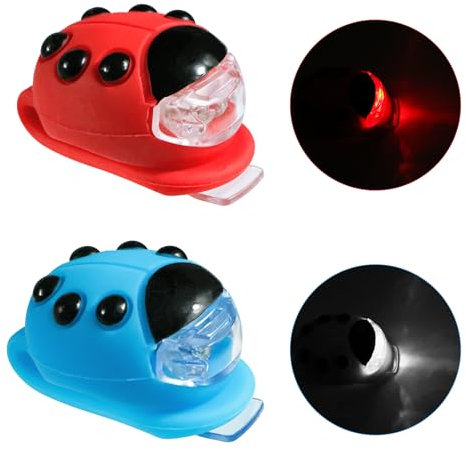 Förpackning med 2 barncykelljus, vattentät LED-scooterljus barnvagnsljus, nyckelpiga formad cykel ryggsäck lampa med 3 ljuslägen, LED-säkerhetsljusreflektorhänge för nattcykling vandring