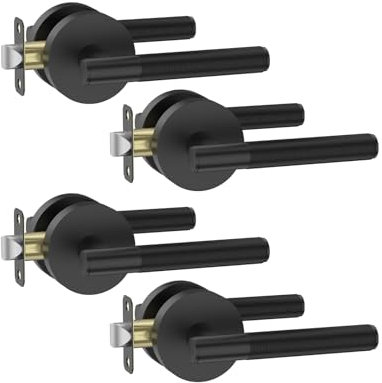 Asidrama 4 Pack Passage Door Handles, Door Lever with Door Knobs Indoor for Bedroom or Bathroom, Heavy Duty Black Door Handles Interior with Locks for Left Right Sided Doors