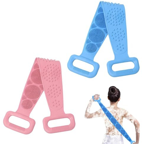 Yuaiosn 2 Piezas Cepillo Corporal, Cepillo Corporal de Silicona, Cepillo de Ducha Doble Cara Exfoliación, Esponja Silicona Cuerpo, Masajeador de Espalda Larga,para Limpieza y Mejora La Piel