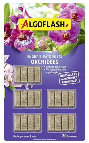 Algoflash Bâtonnets Engrais Orchidées, Utilisable en Agriculture Biologique - 20 Bâtonnets, Marron