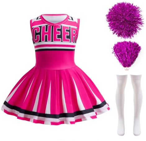 Lito Angels Cheerleader Cheerleader-kostym, fin utklädnad outfit kläder set med pomponger och strumpor för barn flickor