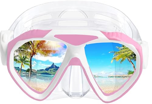 Gafas de buceo para niños, gafas de natación para niños y niñas, máscara de esnórquel para niños, panorámica, 180°, banda de silicona ajustable, antifugas, máscara de buceo para niños de 3 a 14 años