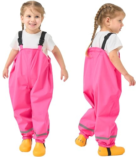 Fewlby Kids Rain Bib Pants, Toddlers Waterproof Suspender Dirty Proof Rain Wear for Boys and Girls
