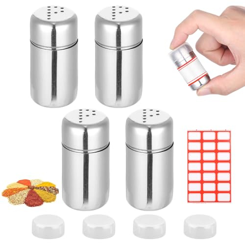 4 stycken minisaltströare för resor, 15 ml rostfritt stål saltströare liten med lock, mini kryddströare camping, lämplig för kök, restauranger, camping och grillkvällar utomhus (4 P-hål)