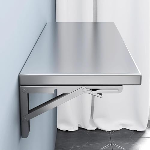 Qiydia Tavolo Pieghevole da Parete, Mensola Galleggiante in Acciaio Inox, Scaffale Portaoggetti da Cucina, Scrivania Pieghevole da Parete per Bagno, Garage, Lavanderia, 50x30cm(20x12inch)