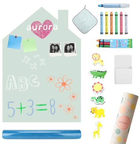 MITHREEL Lavagna magnetica per bambini - autoadesiva, a forma di casa e di colore con gessetti - ideale come regalo per ragazze e ragazzi (Casa Verde 100 x 80 cm)